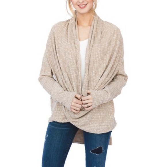 Evy’s Tree Sweater Jessica in Oatmeal Luxury Wrap Sweater Size Large / XL - Picture 1 of 14